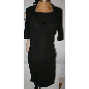 New Womens Halston Heritage Cowl Asymmetric 6 Dress Designer NWT Black Sleeves